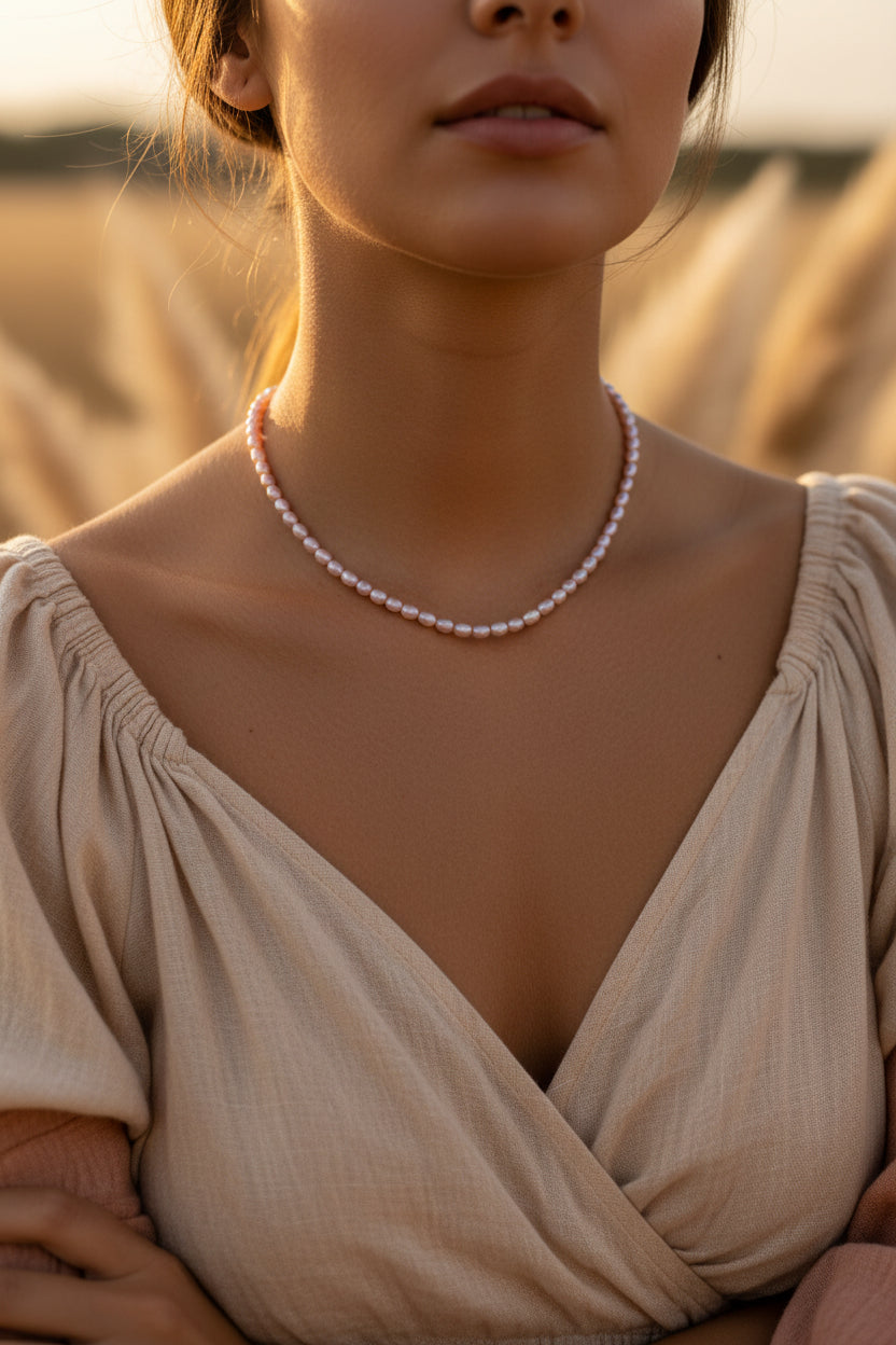 Blush Pink Freshwater Baroque Pearl Choker | Enhance Your Sacred Rose Aura | White Rhodium