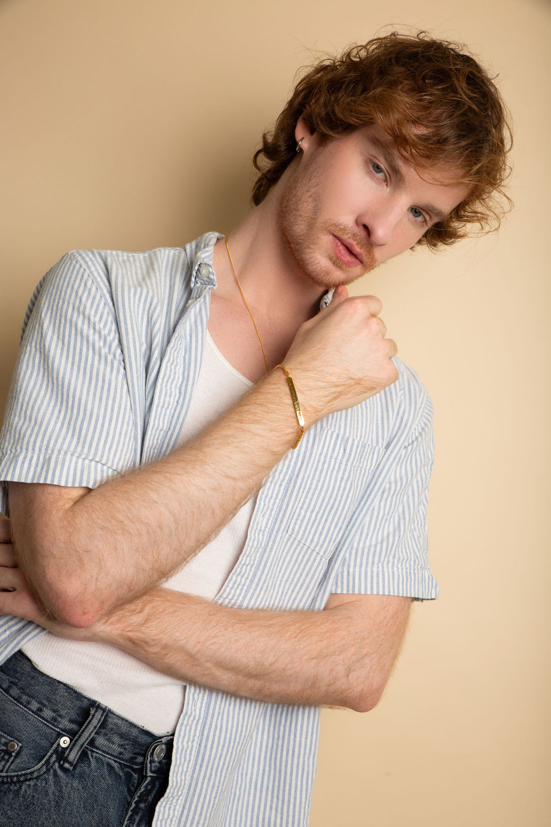 Sanskrit Chant "May All Beings Be Happy & Free" Sterling Silver Men's Chain Bracelet 18K Gold Plated Sterling Silver