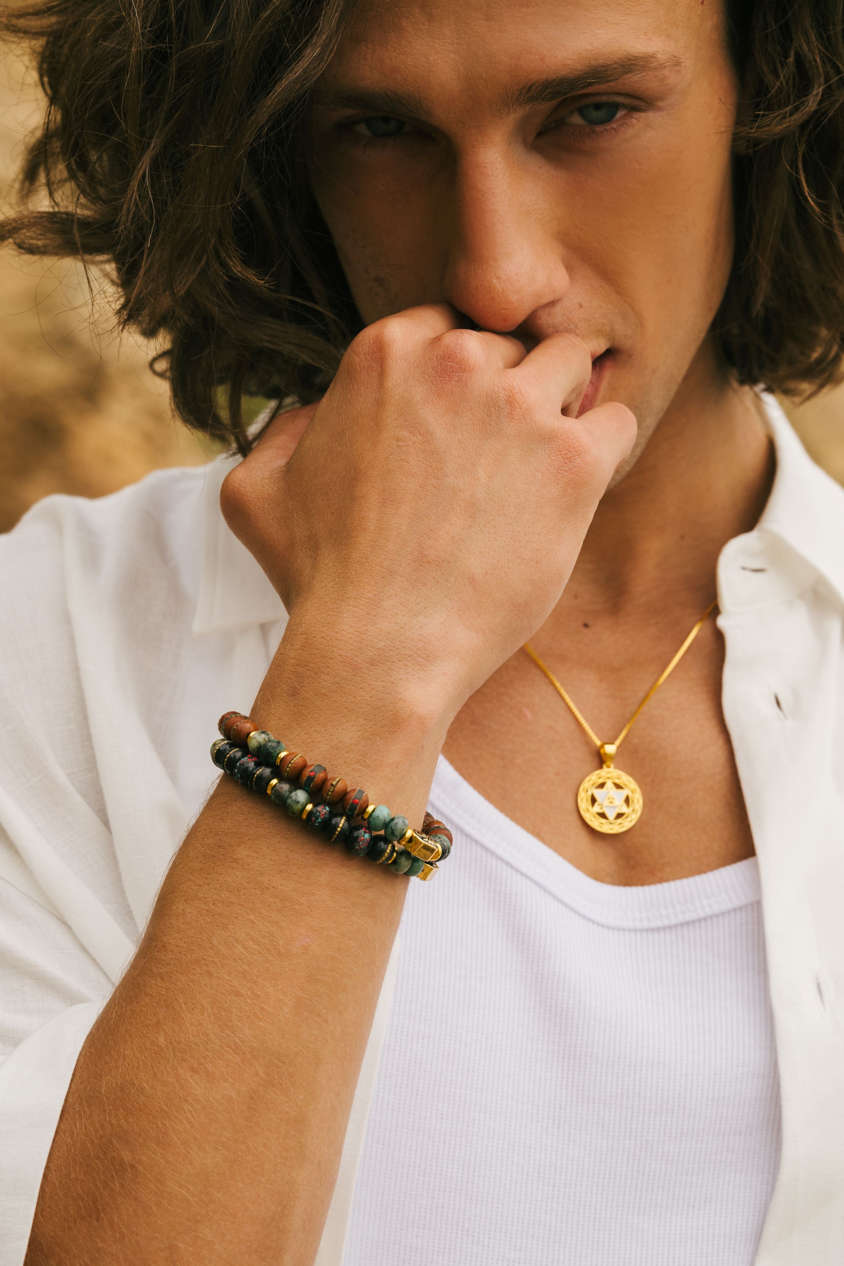 Merkaba Star Spiritual Ascension Necklace – 18K Gold with White Enamel