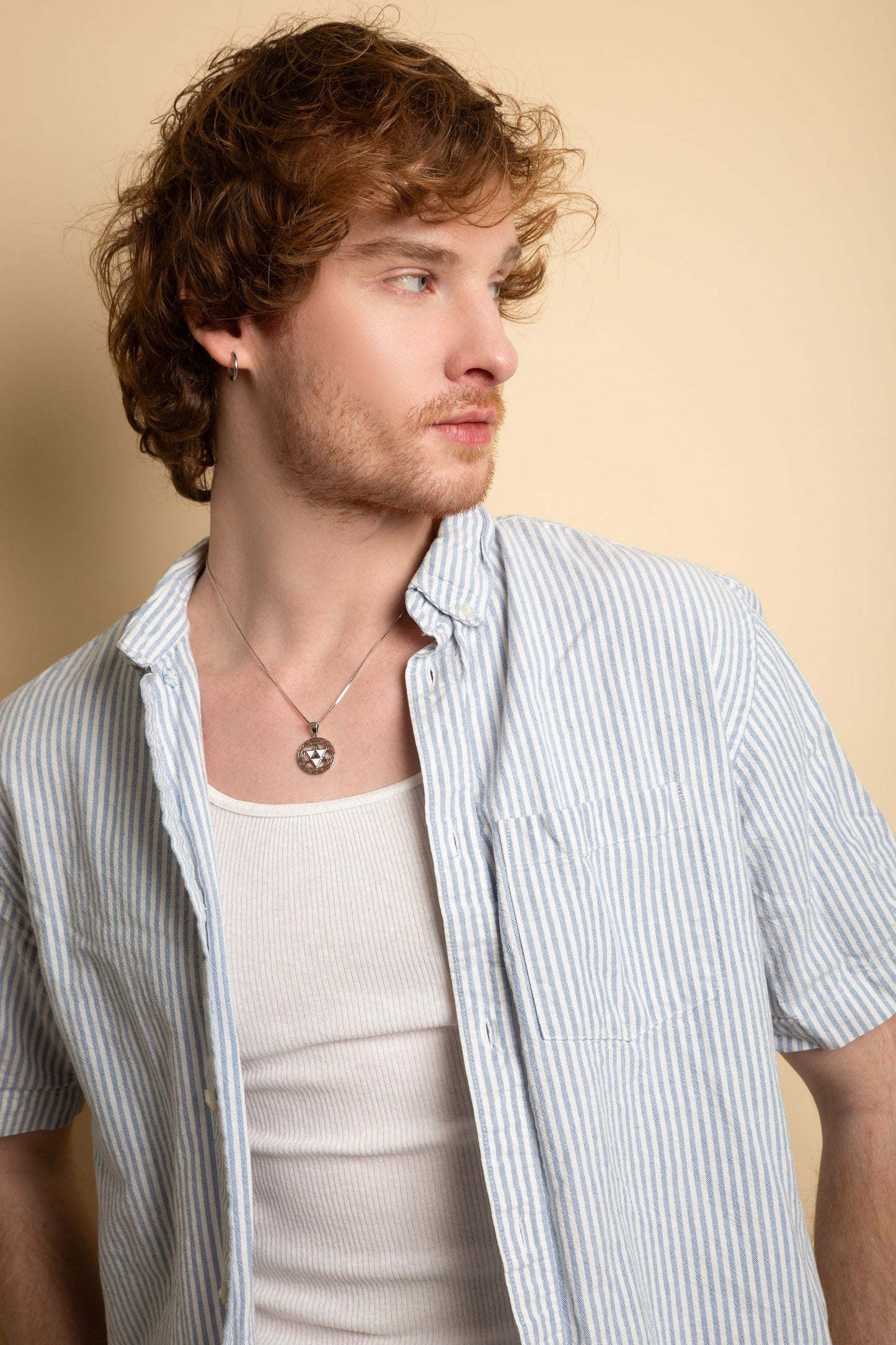 Merkaba Star, Spiritual Ascension Necklace, 18k Gold with White Enamel