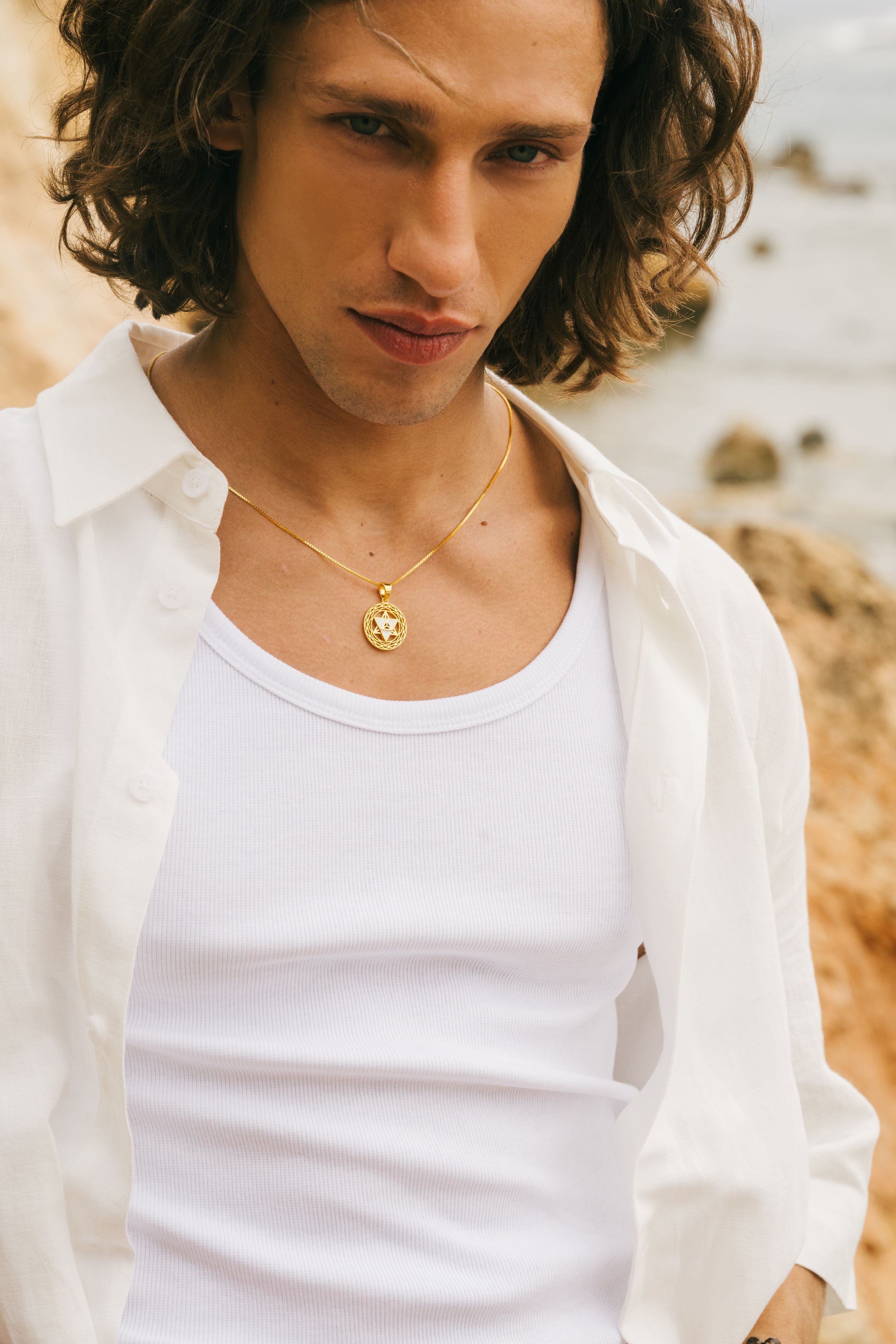 Merkaba Star Spiritual Ascension Necklace – 18K Gold with White Enamel
