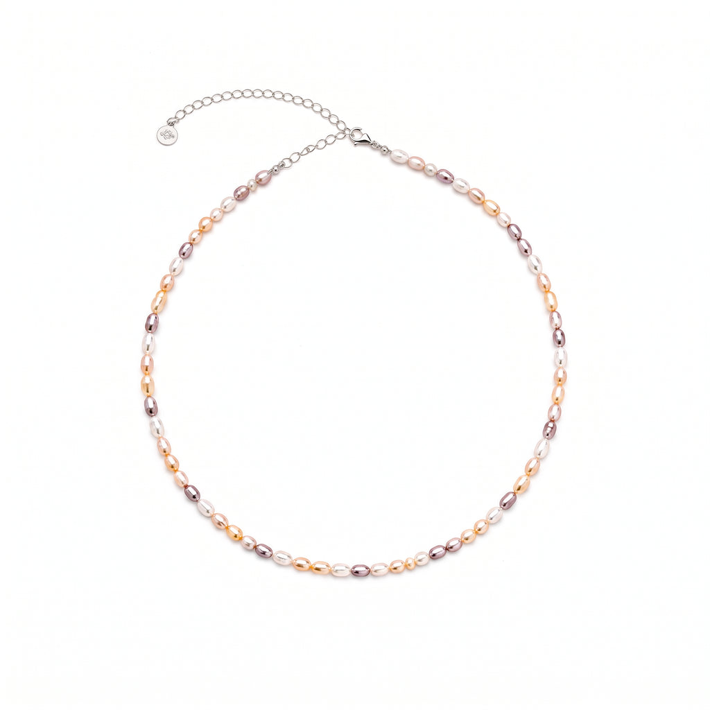 Divine Aura Multi-Color Freshwater Baroque Pearl Choker Necklace | Rhodium Plated