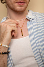 OM MANI PADME HUM Sterling Silver White Topaz Prayer Necklace - White Rhodium - 22 inches