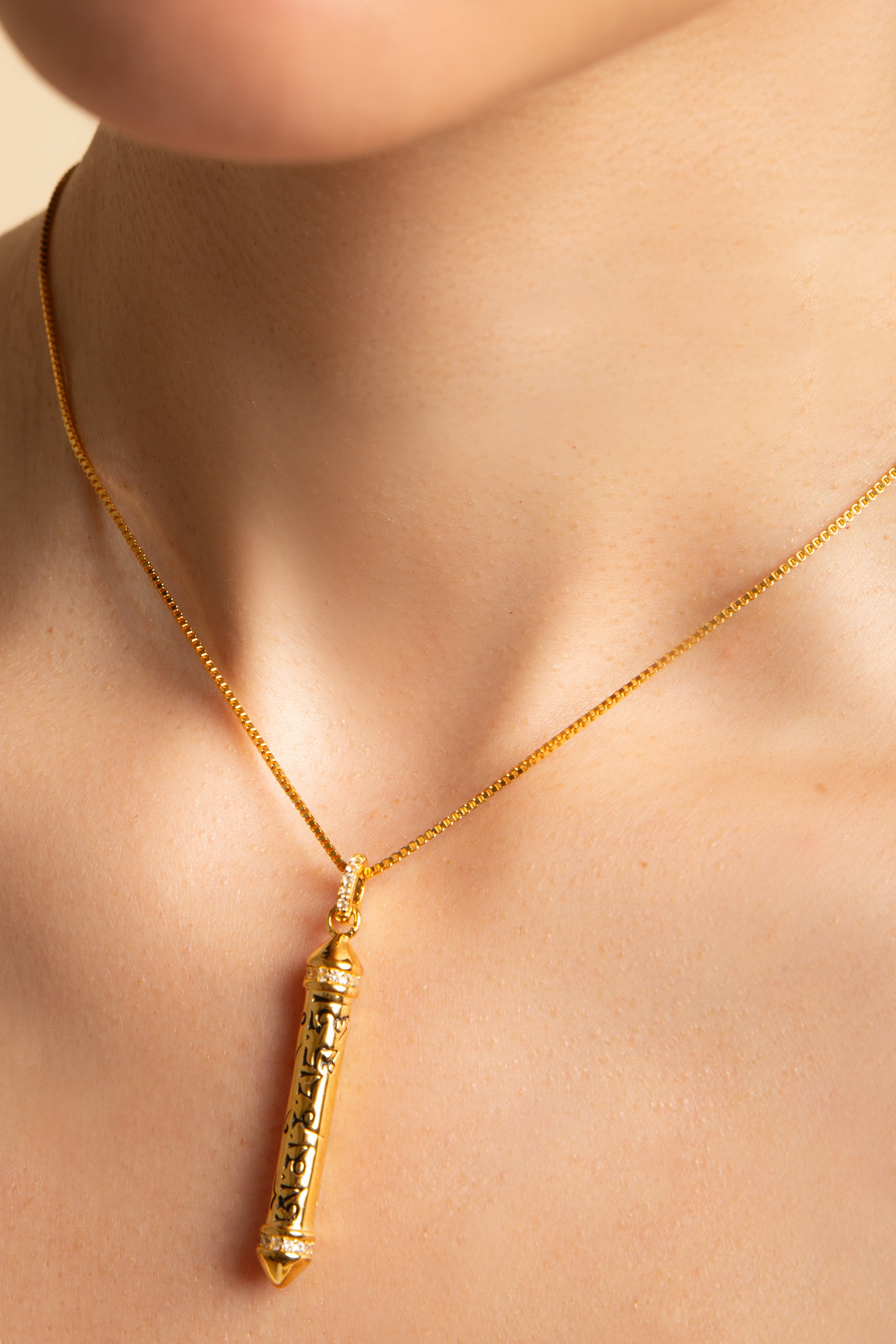 On Mani Padme Hum | White Topaz Prayer Necklace | Seen in Harpers Bazaar | White Rhodium