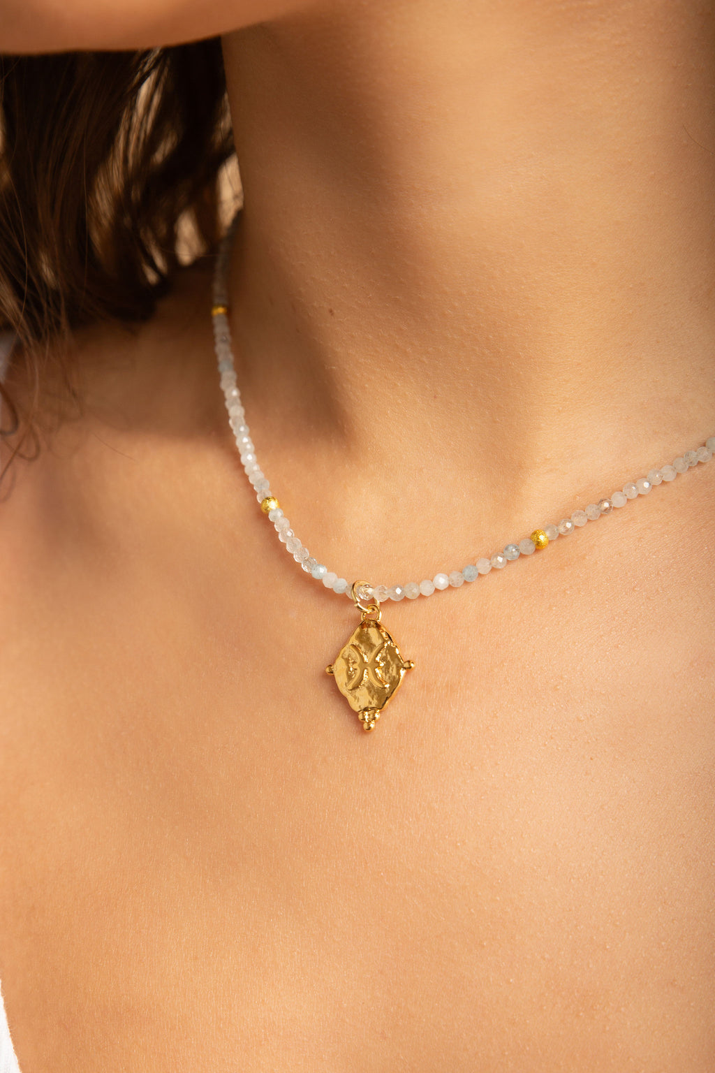 Pisces Zodiac Choker Necklace – Aquamarine 18K Gold Plated Astrology Gemstone Jewelry