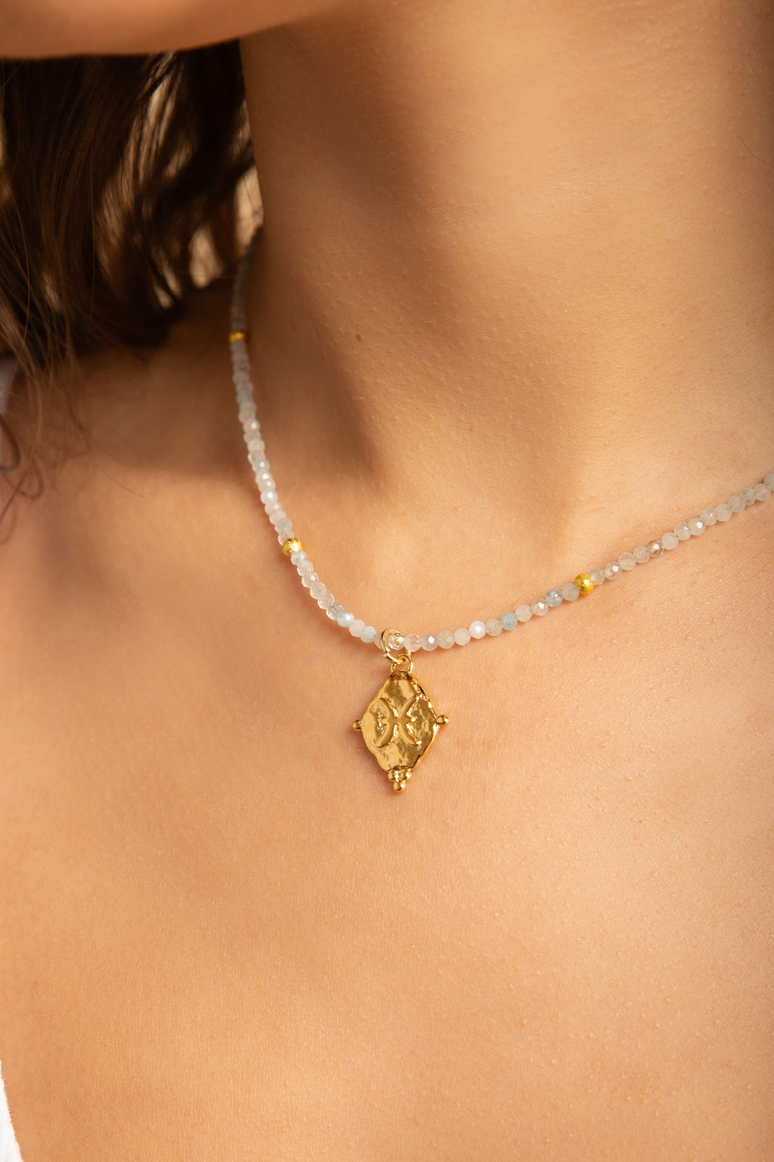 Pisces Zodiac Gemstone Choker Necklace - Aquamarine 18k Gold Plated