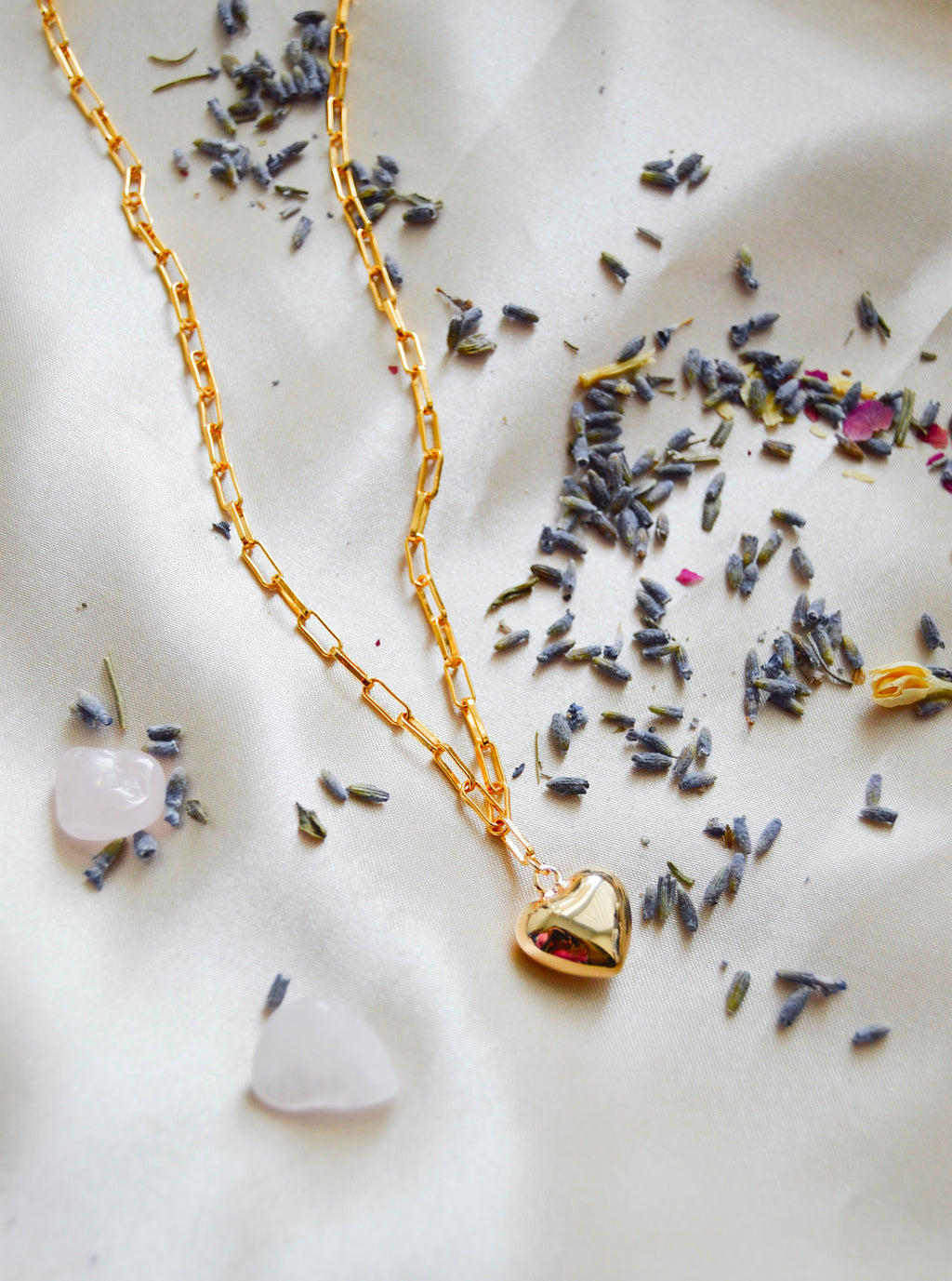 Puffy Heart Paperclip Chain Necklace – 18K Gold Over Sterling Silver Heart Jewelry