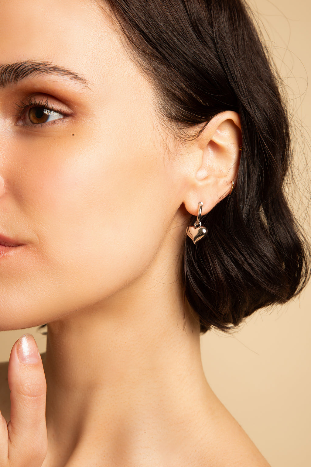 Puffy Heart Dangle Hoop Earrings Spiritual & Minimalist Jewelry - Rose Gold