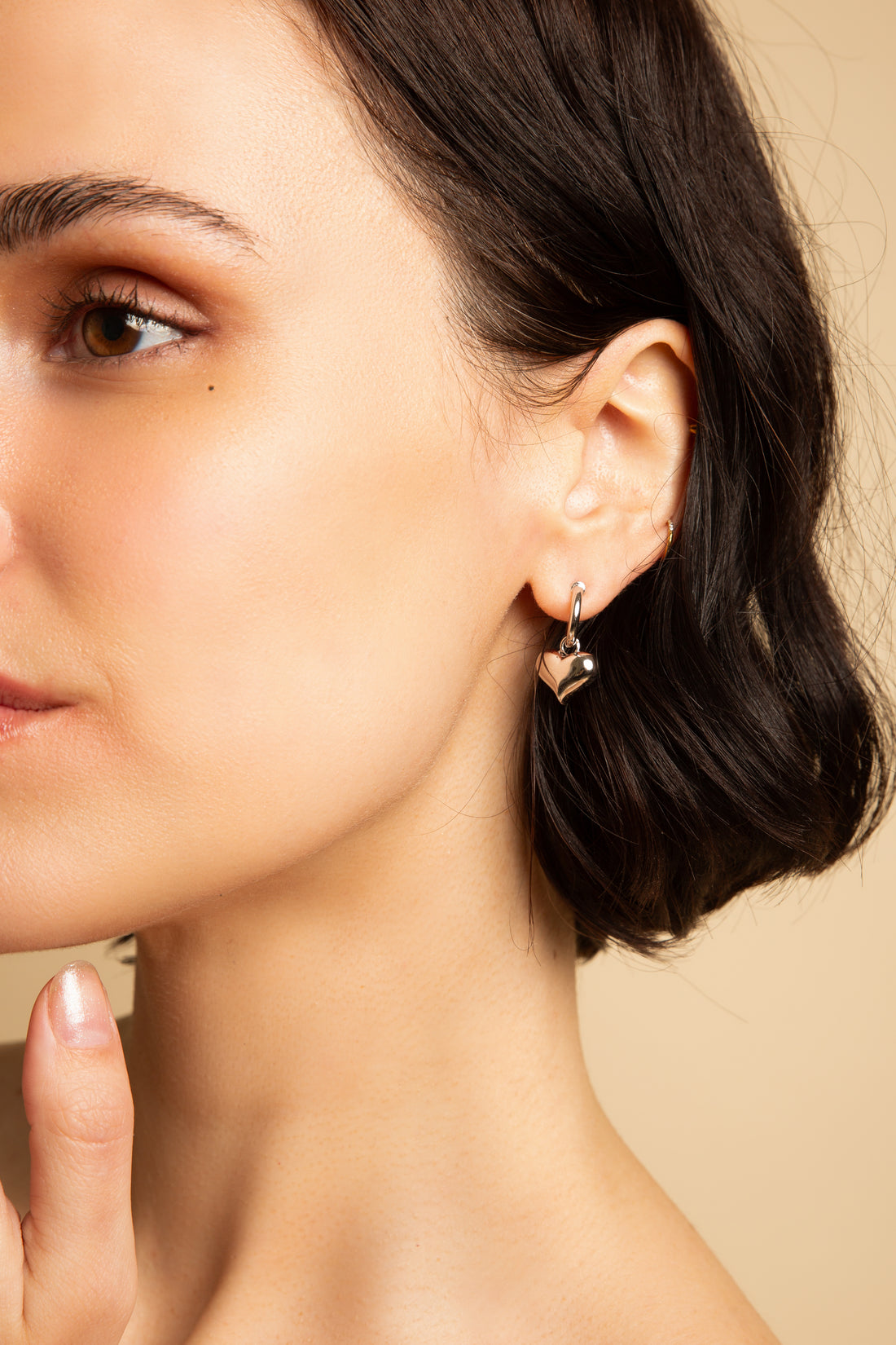 Puffy Heart Dangle Hoop Earrings