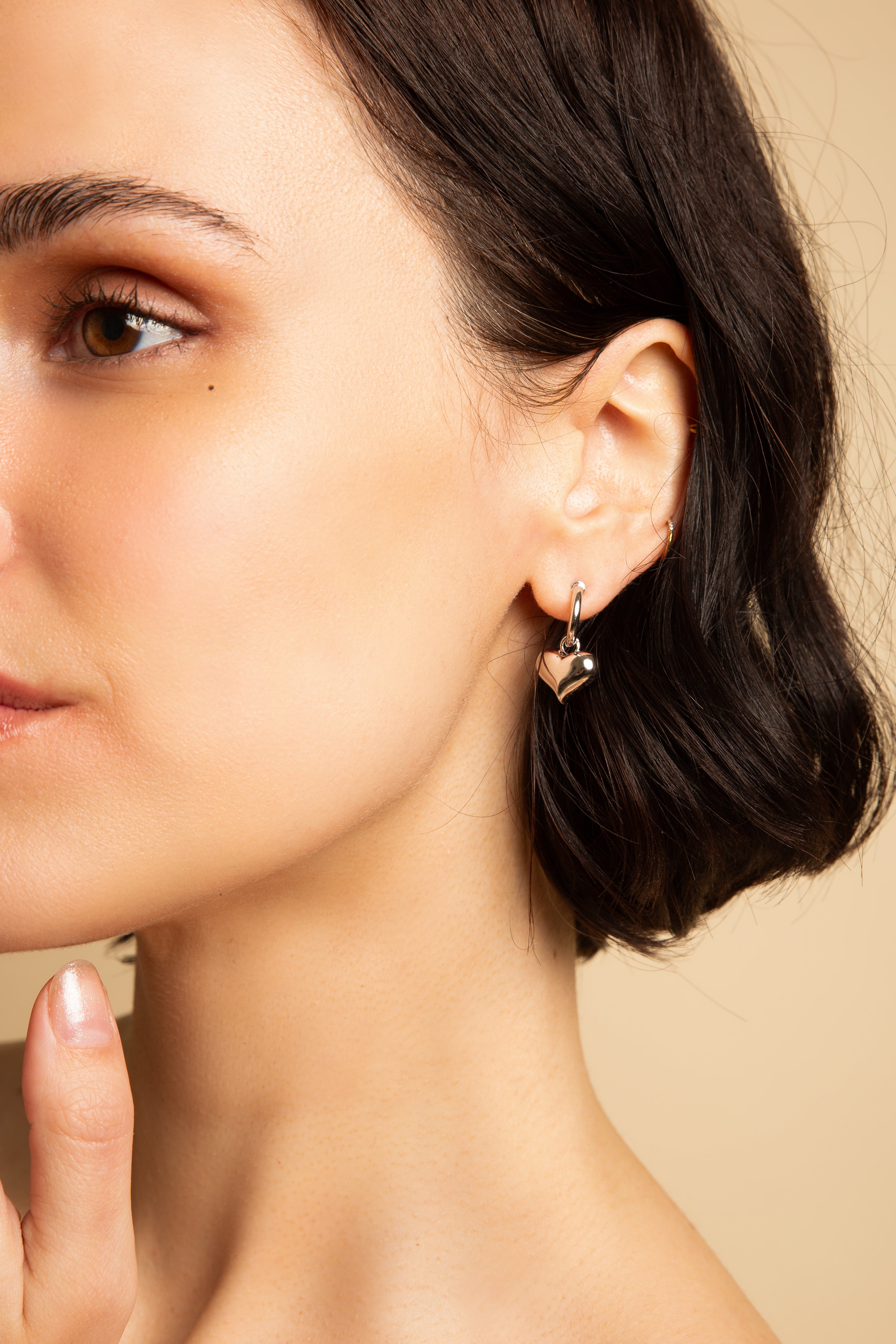 Puffy Heart Dangle Hoop Earrings Spiritual & Minimalist Jewelry - Rose Gold