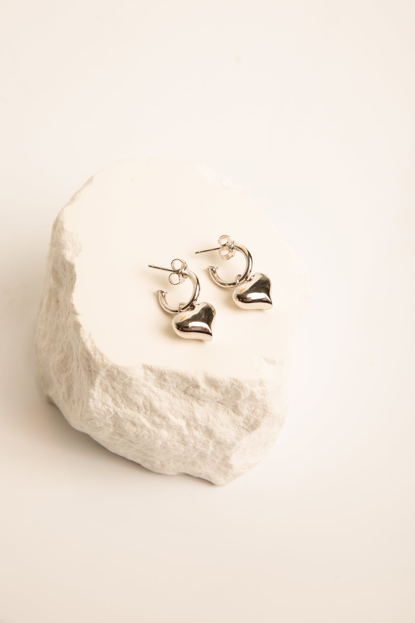 Puffy Heart Dangle Hoop Earrings