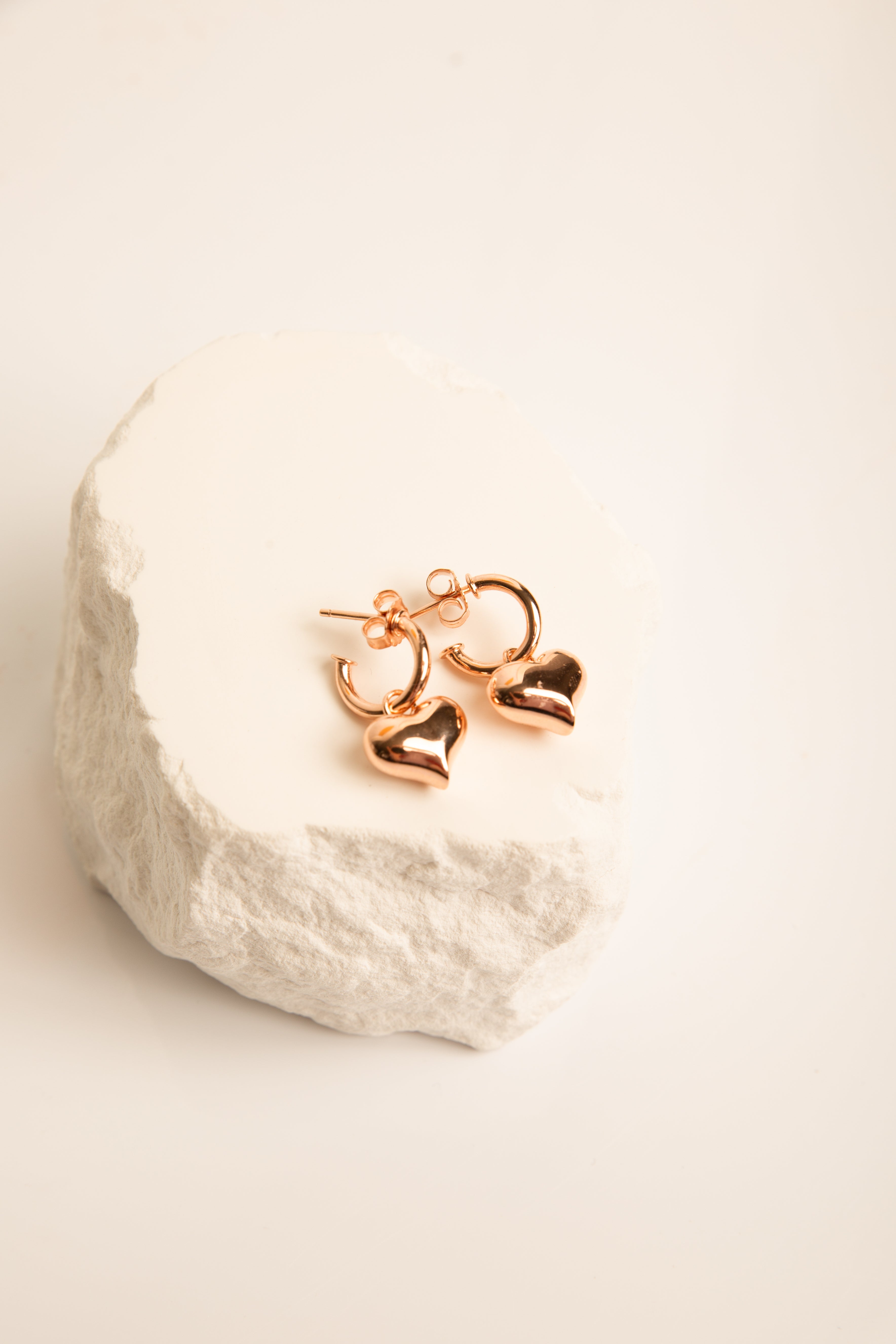 Puffy Heart Dangle Hoop Earrings Spiritual & Minimalist Jewelry - Rose Gold