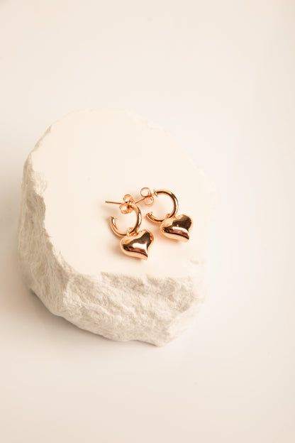 Puffy Heart Dangle Hoop Earrings