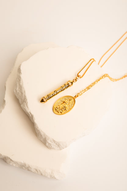 OM MANI PADME HUM 18k Gold, White Topaz Prayer Necklace, *Seen in Harper's Bazaar UK