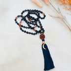 Emotional Stability & Protection Black Tourmaline Mala – Rishikesh Charity Collection Meditation Necklace