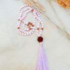 Higher Realms Pink Opal & Rudraksha Mala – Rishikesh Charity Collection Meditation Necklace