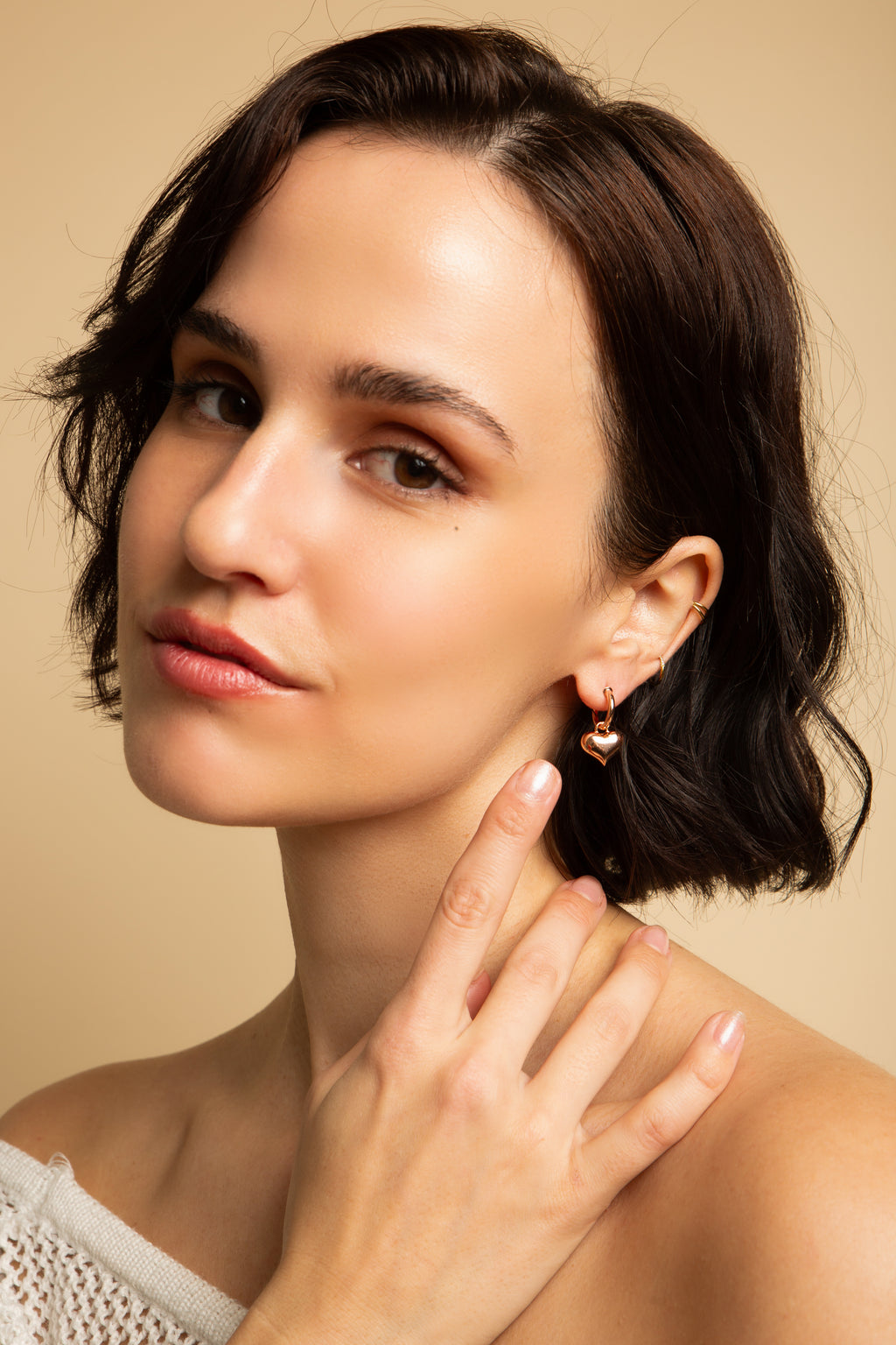 Puffy Heart Dangle Hoop Earrings Spiritual & Minimalist Jewelry - Rose Gold