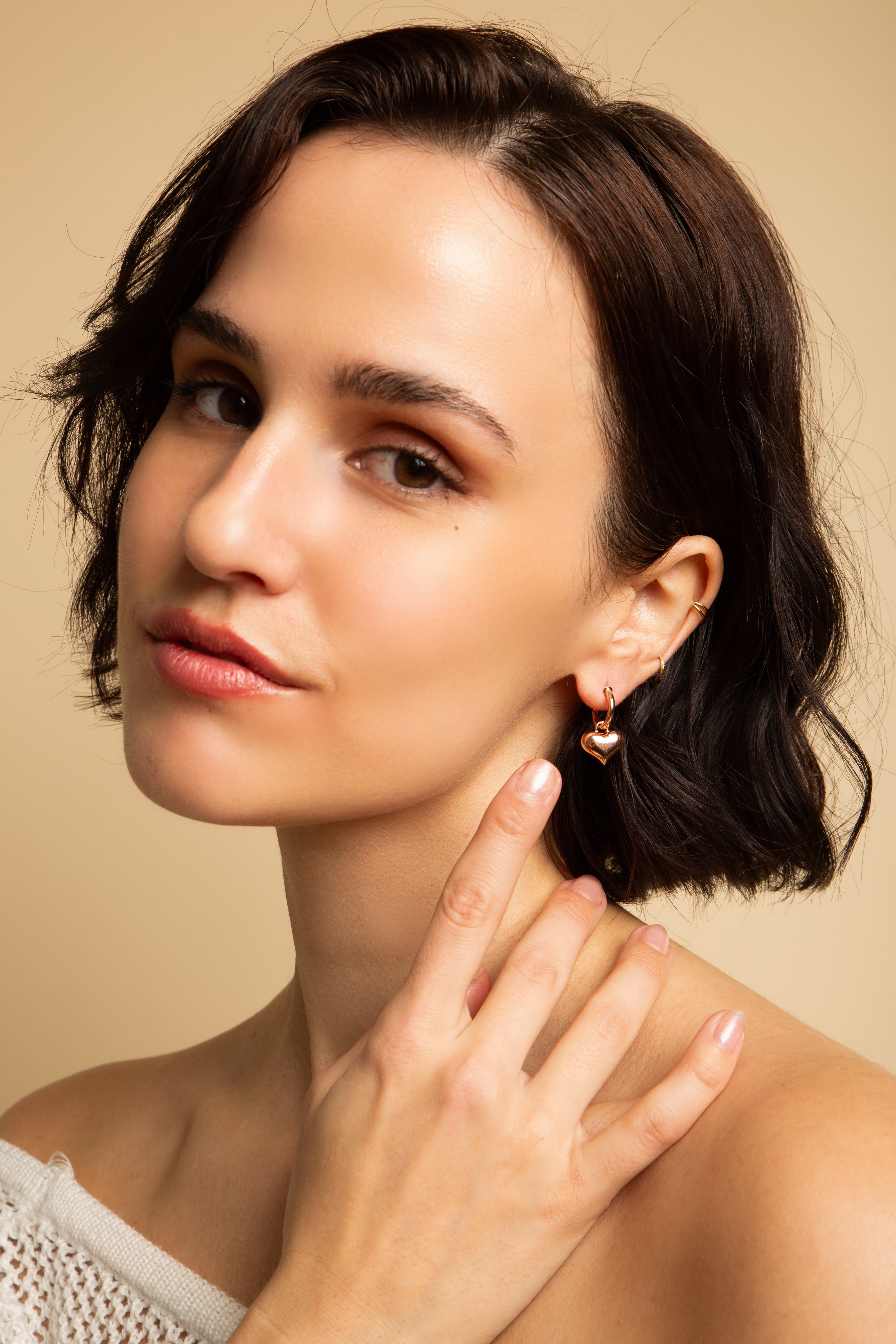 Puffy Heart Dangle Hoop Earrings Spiritual & Minimalist Jewelry - Rose Gold