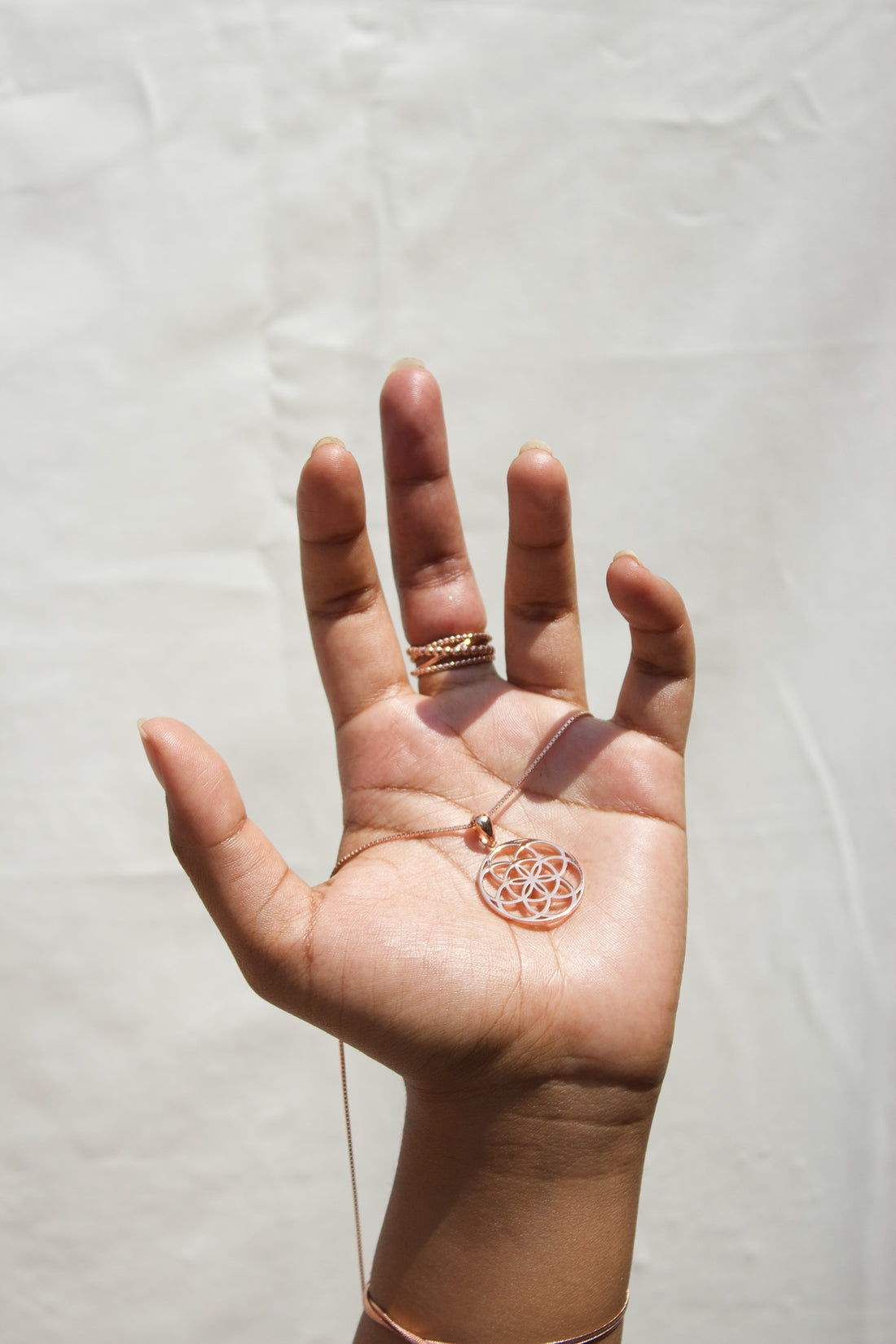 Seed of Life Abundance Necklace Sterling Silver, Rose Gold