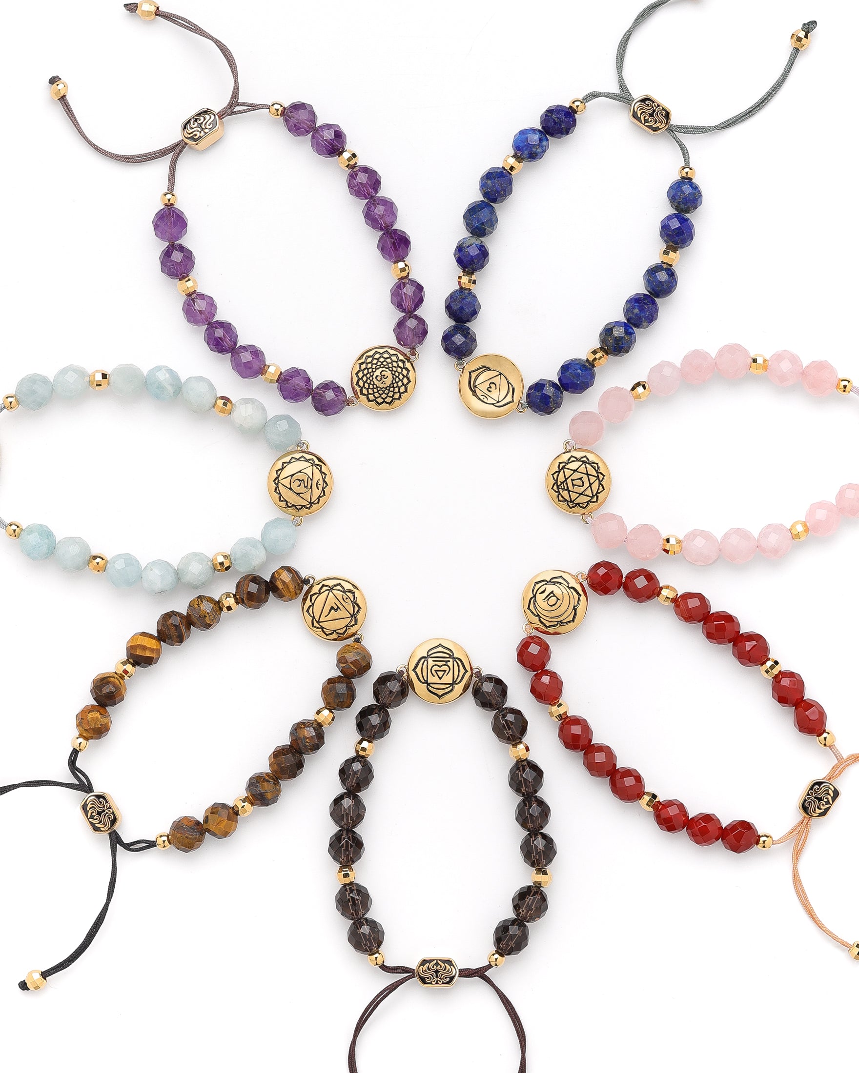 Chakra Healing & Alignment Gemstone Adjustable Bracelets – Set of 7, Unisex Spiritual Jewelry