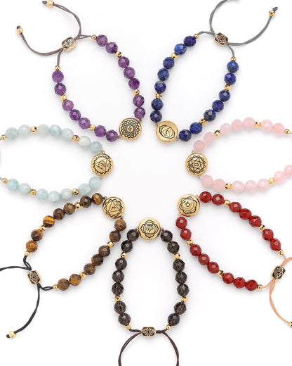 Chakra Healing & Alignment Gemstone Adjustable Bracelets, Set of 7, All Gender