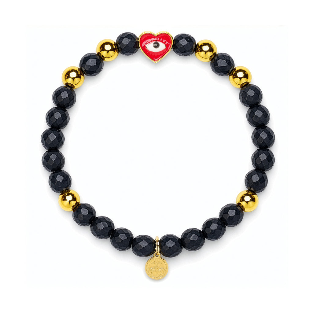 Onyx Heart Bracelet for Protection & Focus in Gold | Spiritual Healing Jewelry