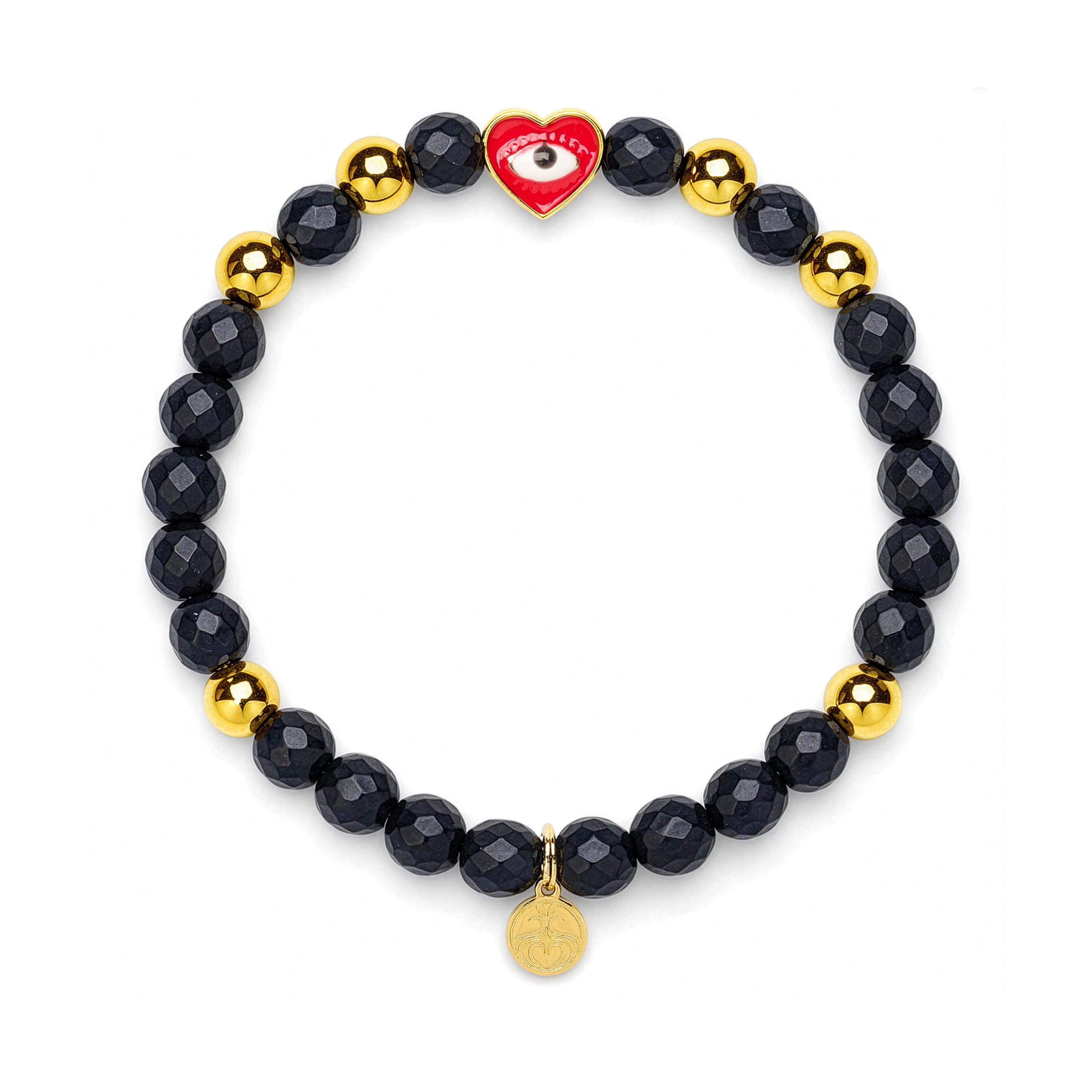 Onyx Heart Bracelet for Protection & Focus in Gold | Spiritual Healing Jewelry