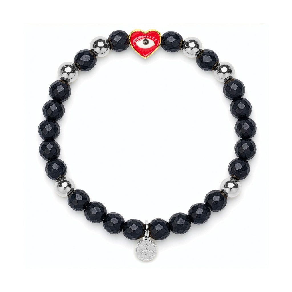 Onyx Heart Bracelet for Protection & Focus in Silver | Spiritual Healing Jewelry