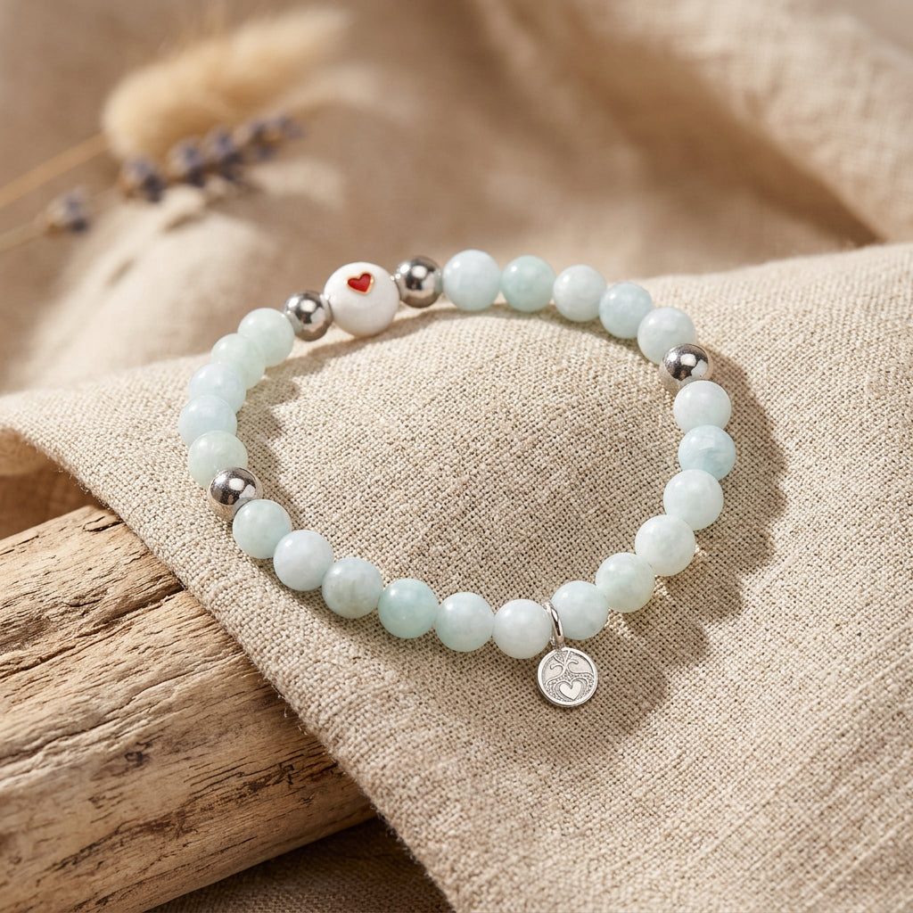 Green Moonstone Heart Bracelet for Balance & Minted Glow in Gold | Spiritual Healing Jewelry