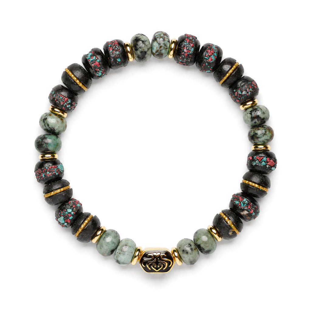 Obsidian Nomad Bracelet | Rustic Black Bone Beads | African Turquoise | Spiritual Healing Bracelet