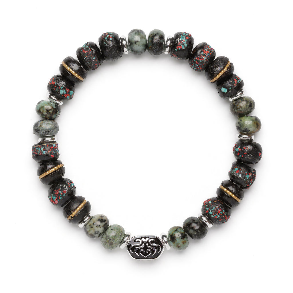 Obsidian Nomad Bracelet | Rustic Black Bone Beads | African Turquoise | Spiritual Healing Bracelet