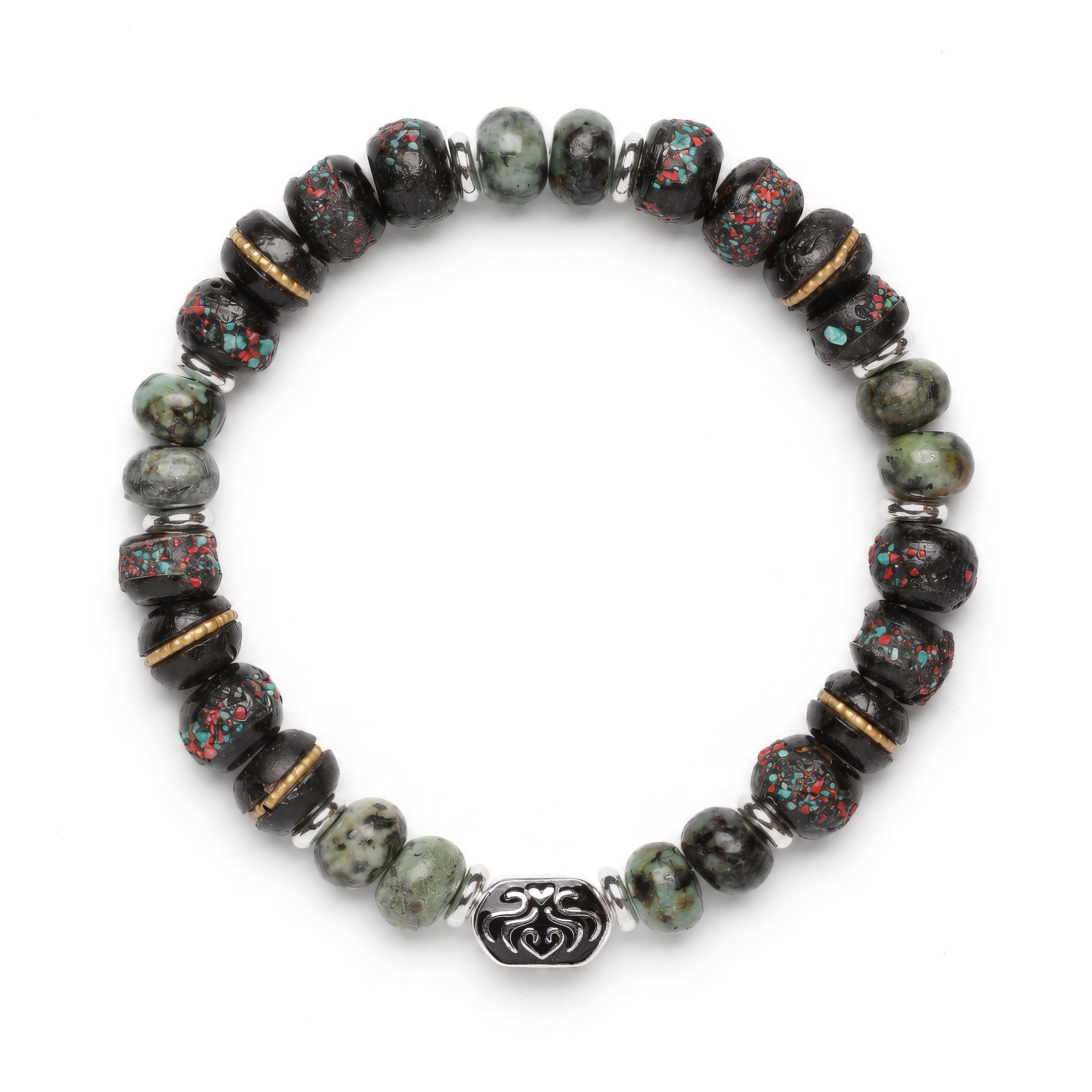 Obsidian Nomad Bracelet | Rustic Black Bone Beads | African Turquoise | Spiritual Healing Bracelet