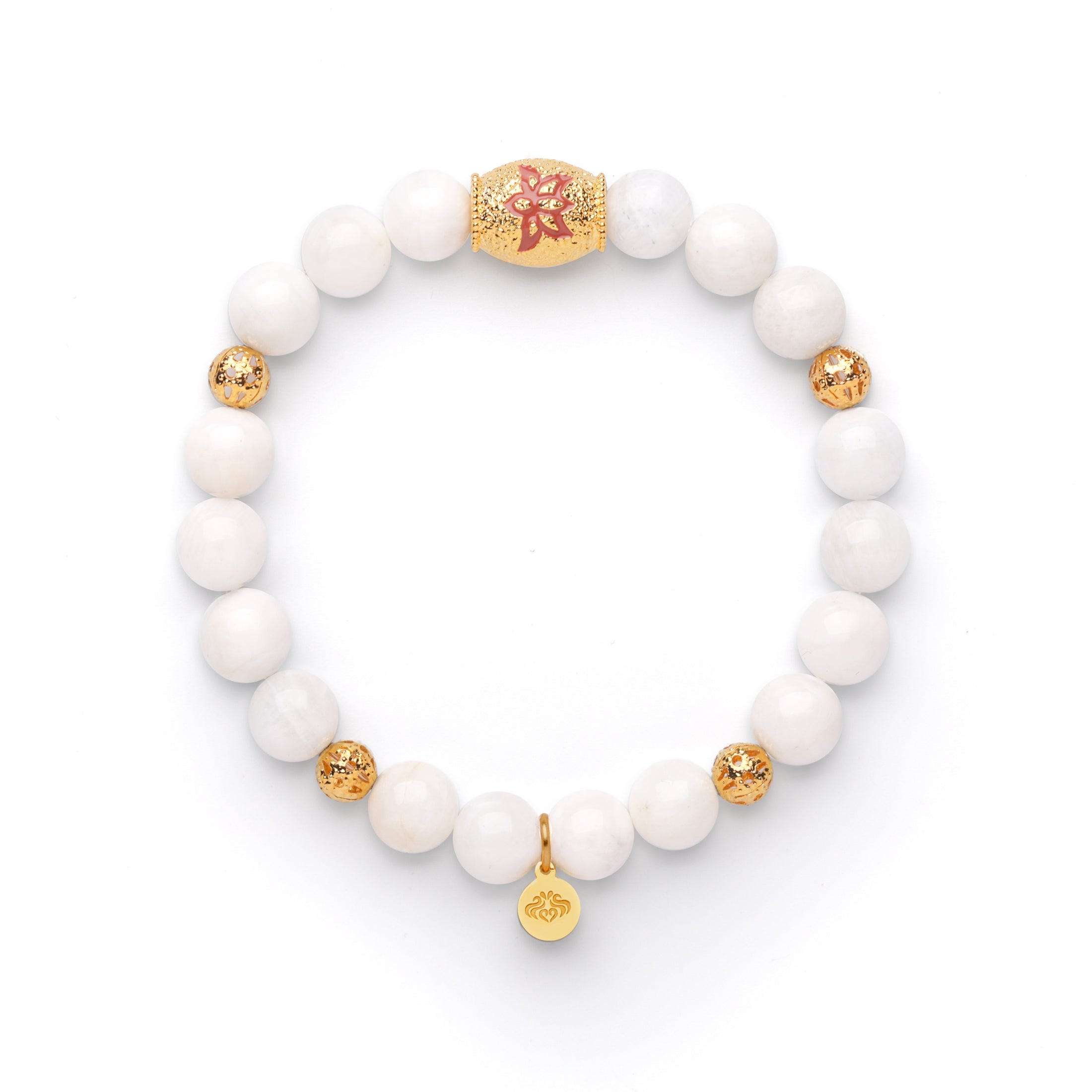 Illumination & Creativity Lotus Beaded Moonstone Bracelet – 18K Gold Plated Healing Crystal Jewelry