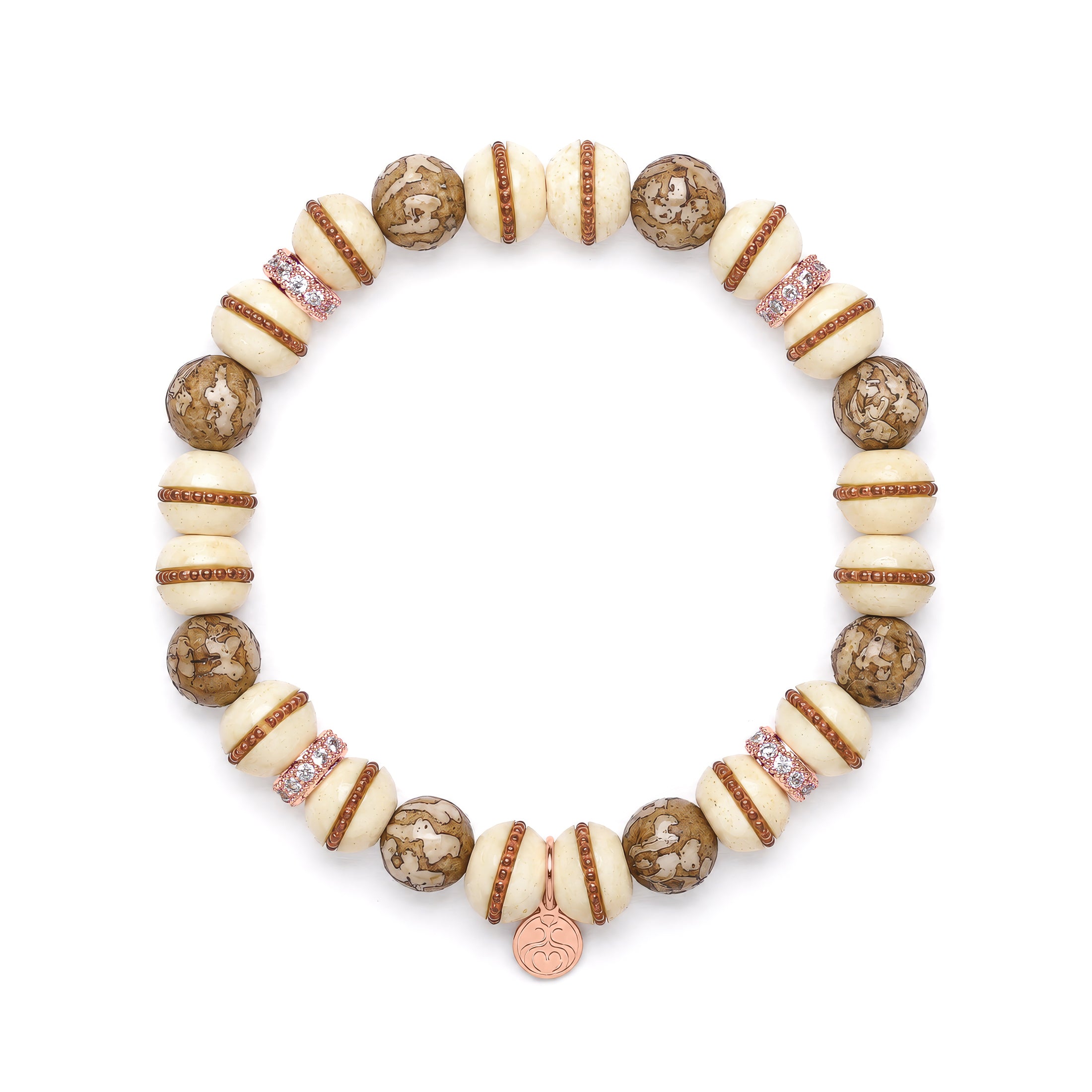 Desert Spirit Bracelet | White Inlaid Bone | Brown Patterned Bone | Rose Gold Pave