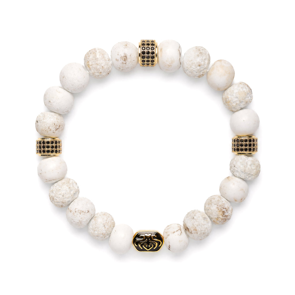 Sacred Stillness Bracelet | Rustic White Glass | Black Pave | For Clarity & Renewal | Spiritual Healing Bracelet