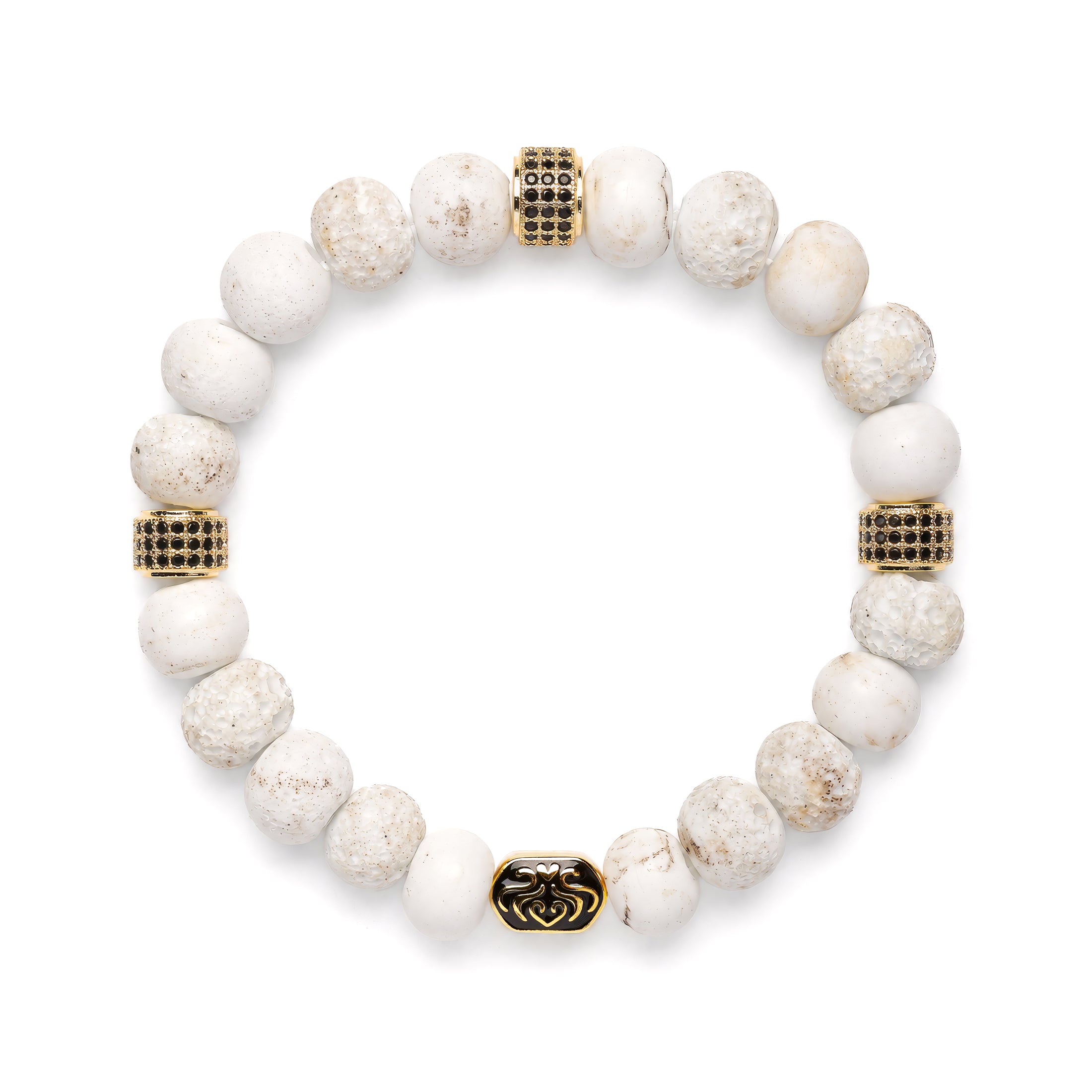 Sacred Stillness Bracelet | Rustic White Glass | Black Pave | For Clarity & Renewal | Spiritual Healing Bracelet