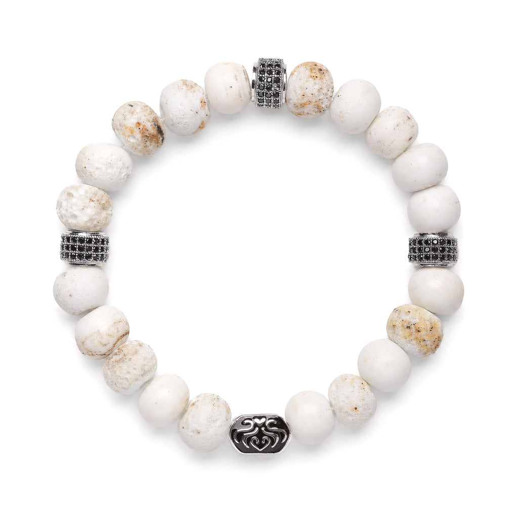 Sacred Stillness Bracelet | Rustic White Glass | Black Pave | For Clarity & Renewal | Spiritual Healing Bracelet
