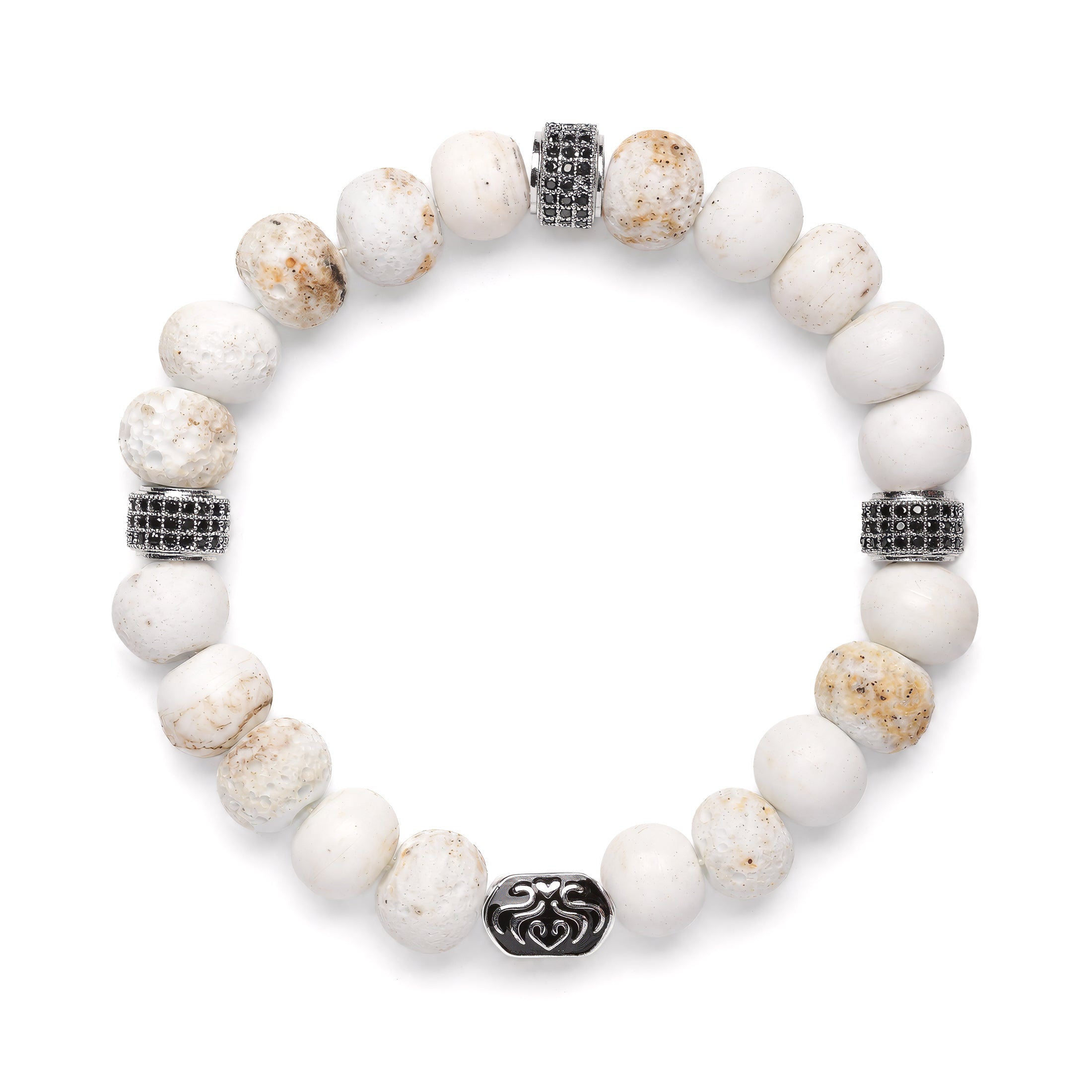 Sacred Stillness Bracelet | Rustic White Glass | Black Pave | For Clarity & Renewal | Spiritual Healing Bracelet