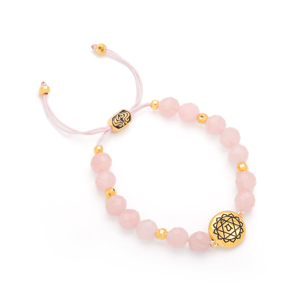 Heart Chakra Rose Quartz Bracelet – Divine Love & Compassion 18K Gold Plated Healing Jewelry