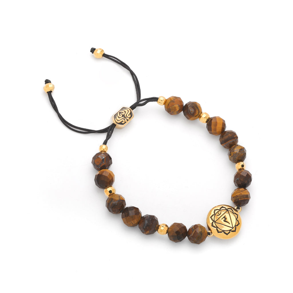 Solar Plexus Chakra Tiger’s Eye Bracelet – Energy Protection & Personal Power 18K Gold Plated Healing Jewelry