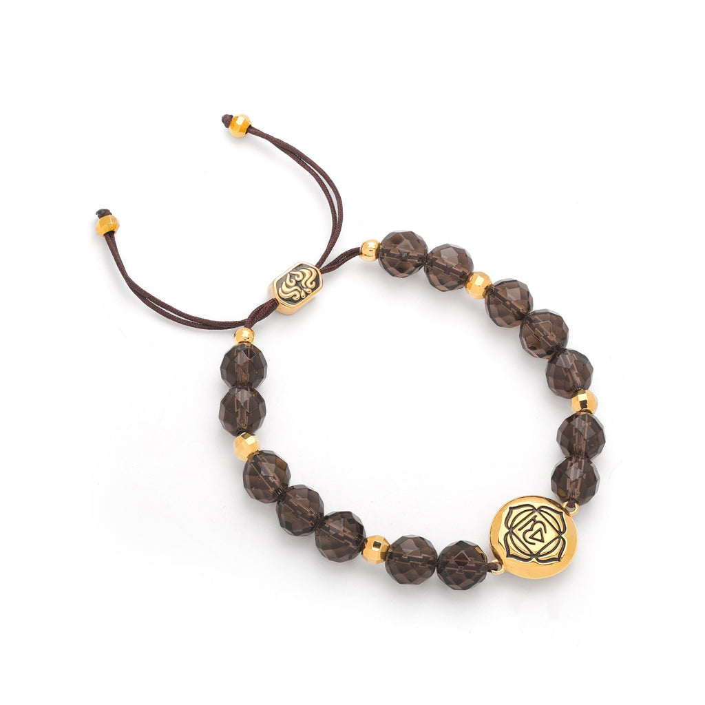 Root Chakra Smoky Quartz Bracelet – Grounded Energy & Calm 18K Gold Plated Healing Jewelry