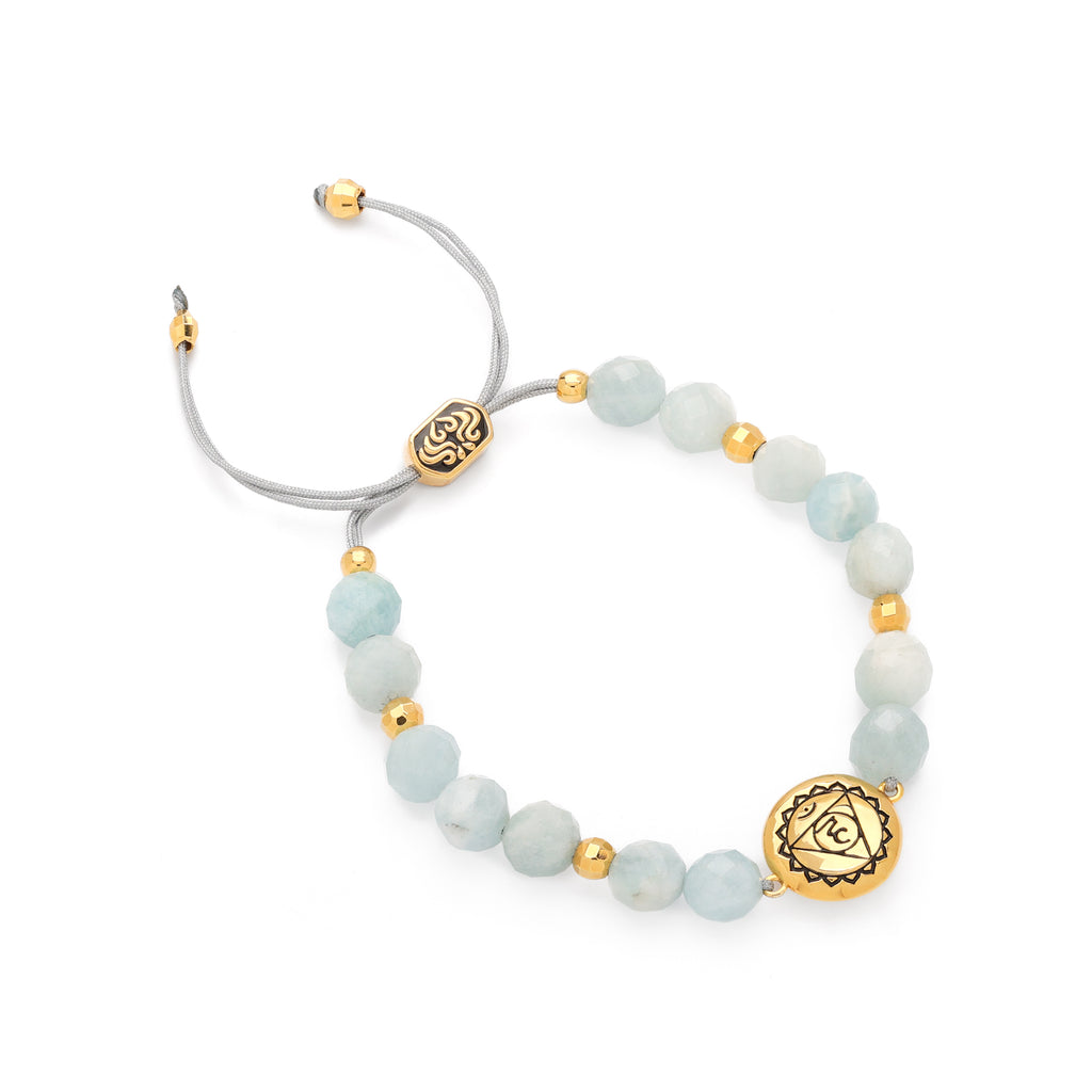 Throat Chakra Aquamarine Bracelet – Inner Peace & Tranquility 18K Gold Plated Healing Jewelry