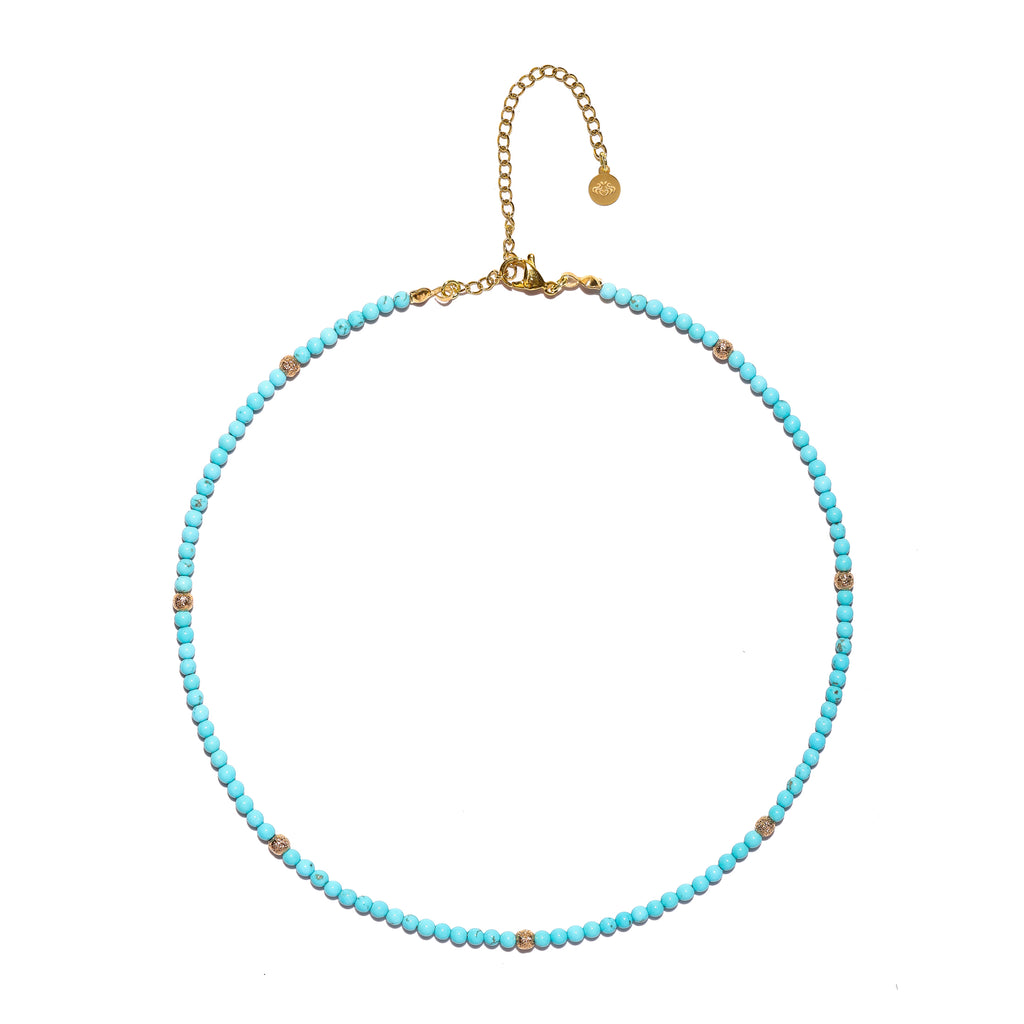 Turquoise & Gold Choker Necklace – Creativity & Confidence Amplifier 18K Gold Plated Gemstone Jewelry