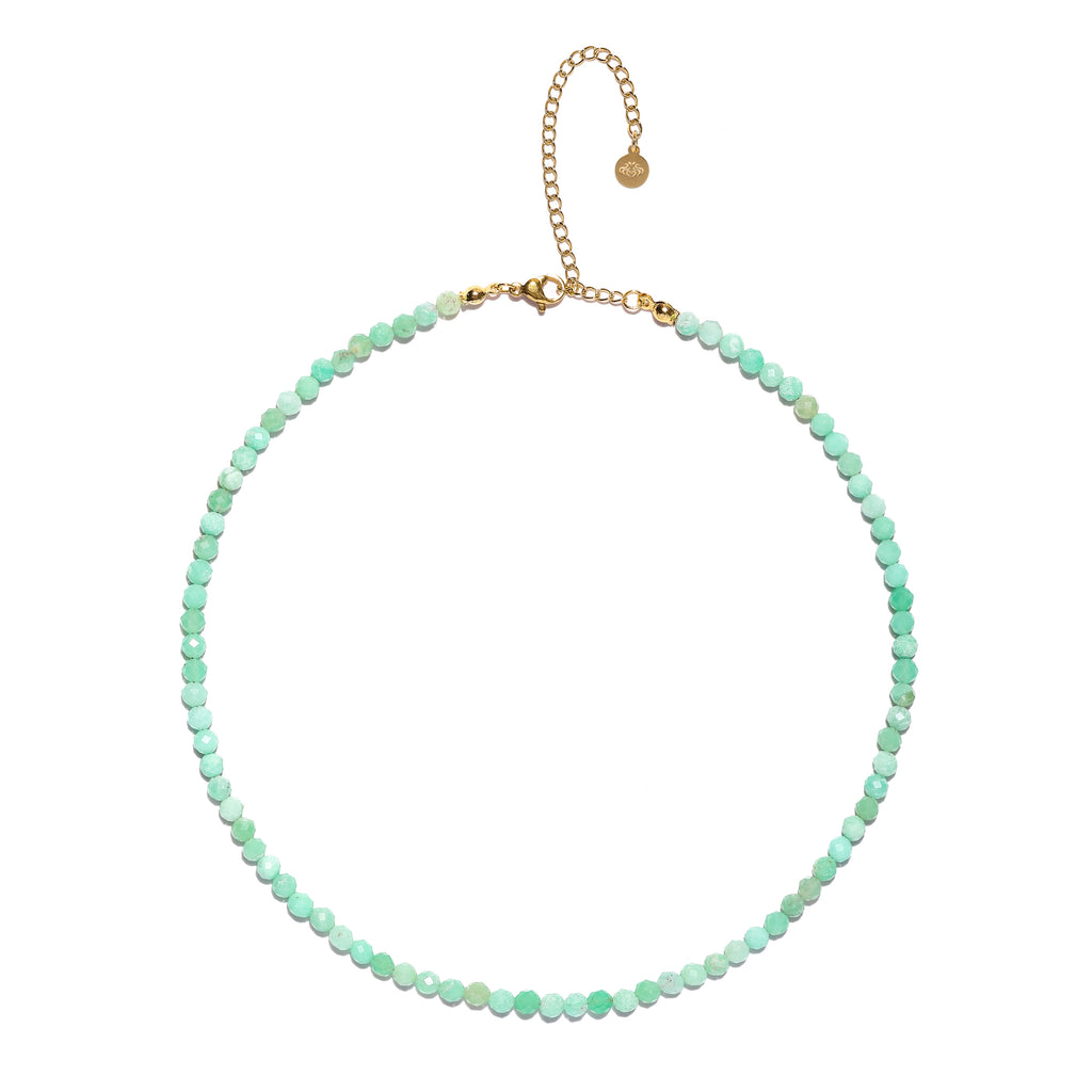 Chrysoprase Choker Necklace – Higher Truth & Uplifting Clarity 18K Gold Plated Gemstone Jewelry