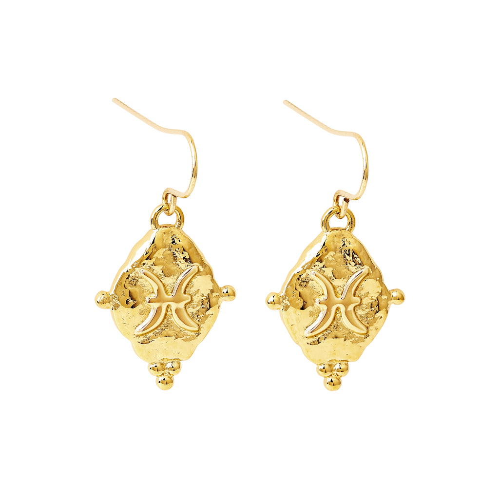 Pisces Zodiac Dangle Earrings in 18k Gold | Vintage Style Jewelry