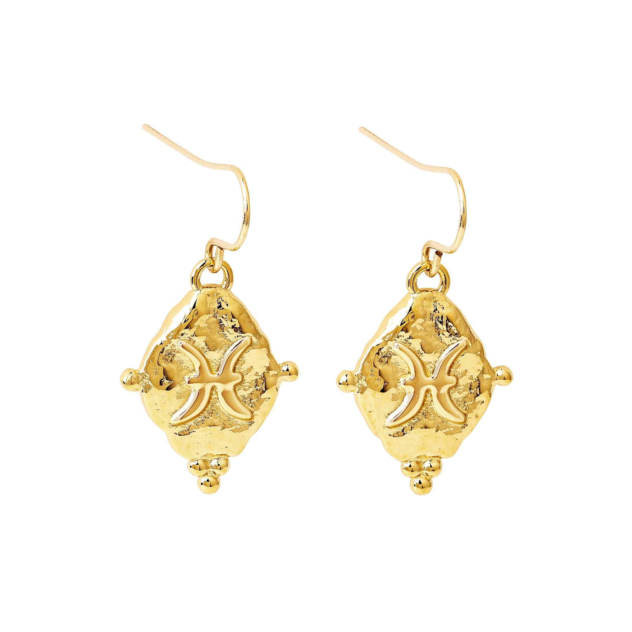 Pisces Zodiac Dangle Earrings in 18k Gold | Vintage Style Jewelry