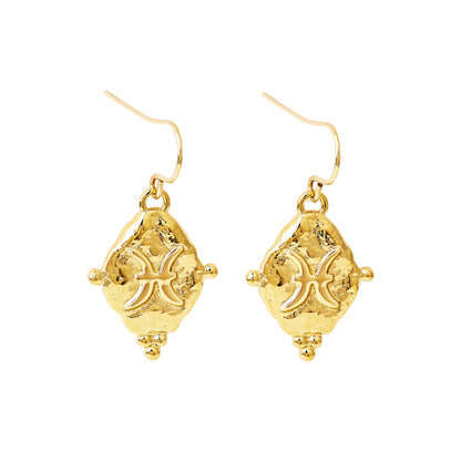 Pisces Vintage-Style Dangle Earrings, 18k Gold Plated