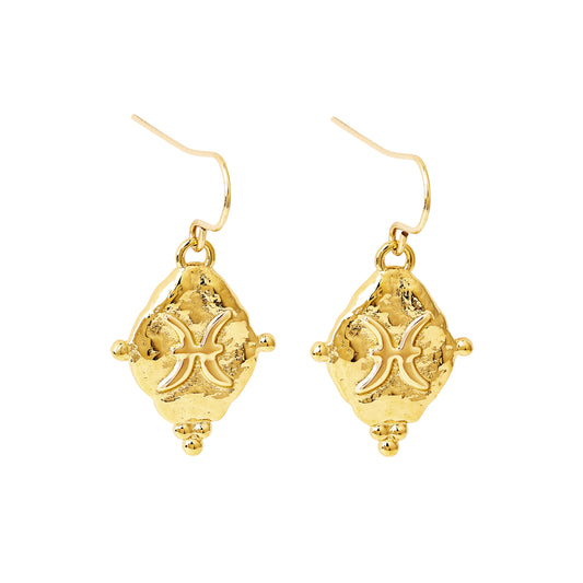 Pisces Vintage-Style Dangle Earrings, 18k Gold Plated