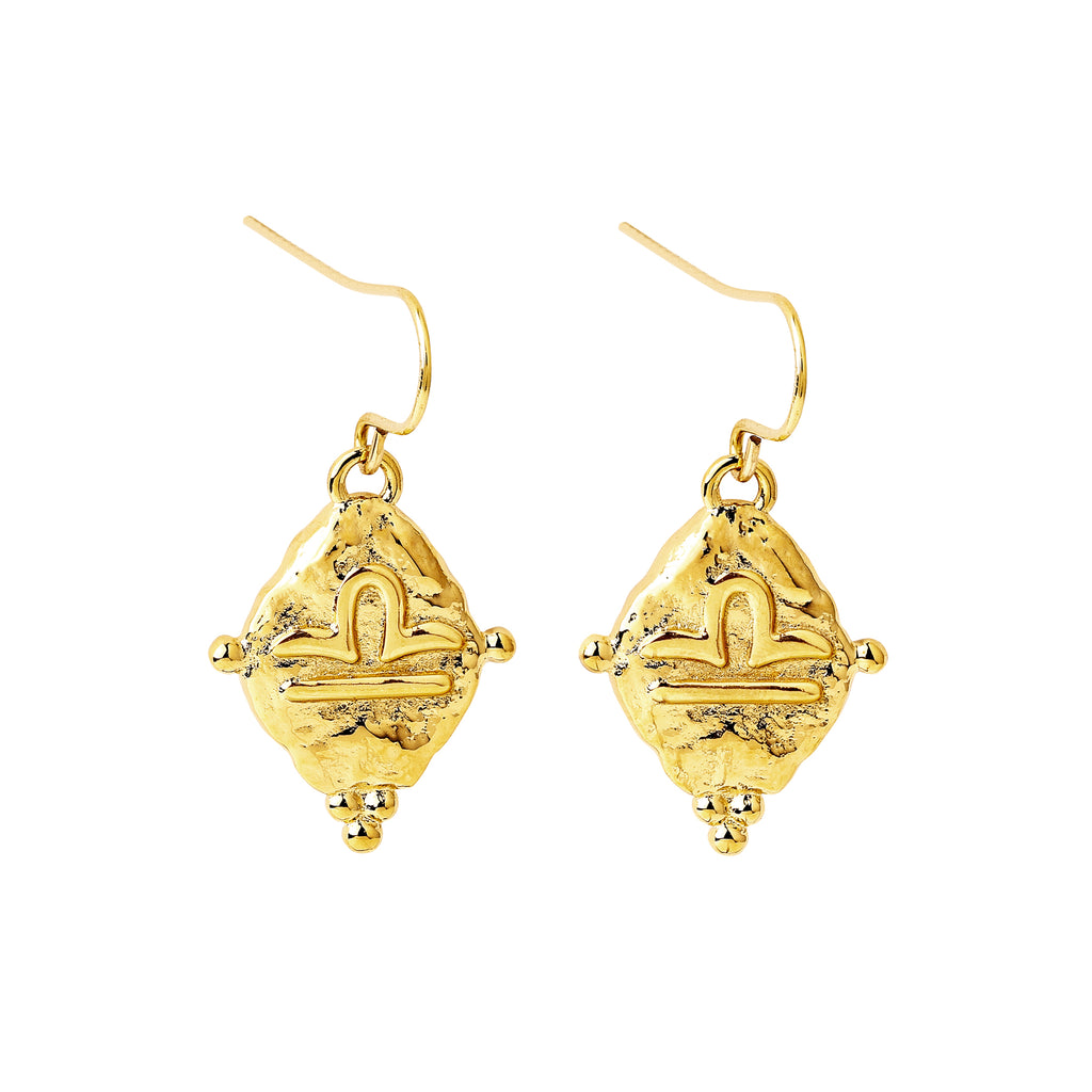 Libra Zodiac Dangle Earrings in 18k Gold | Vintage Style Jewelry