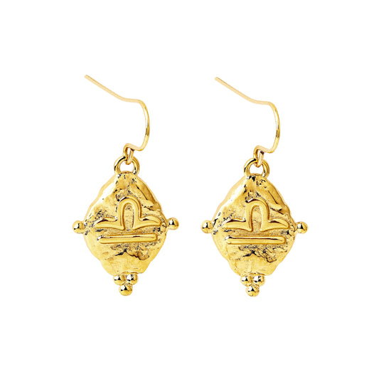 Libra Vintage-Style Dangle Earrings, 18k Gold Plated